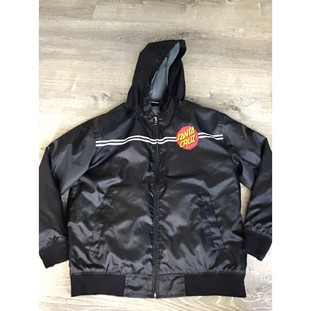 Santa Cruz Skateboards Dot Jacket Kids XL black Hooded Windbreaker Full Zip